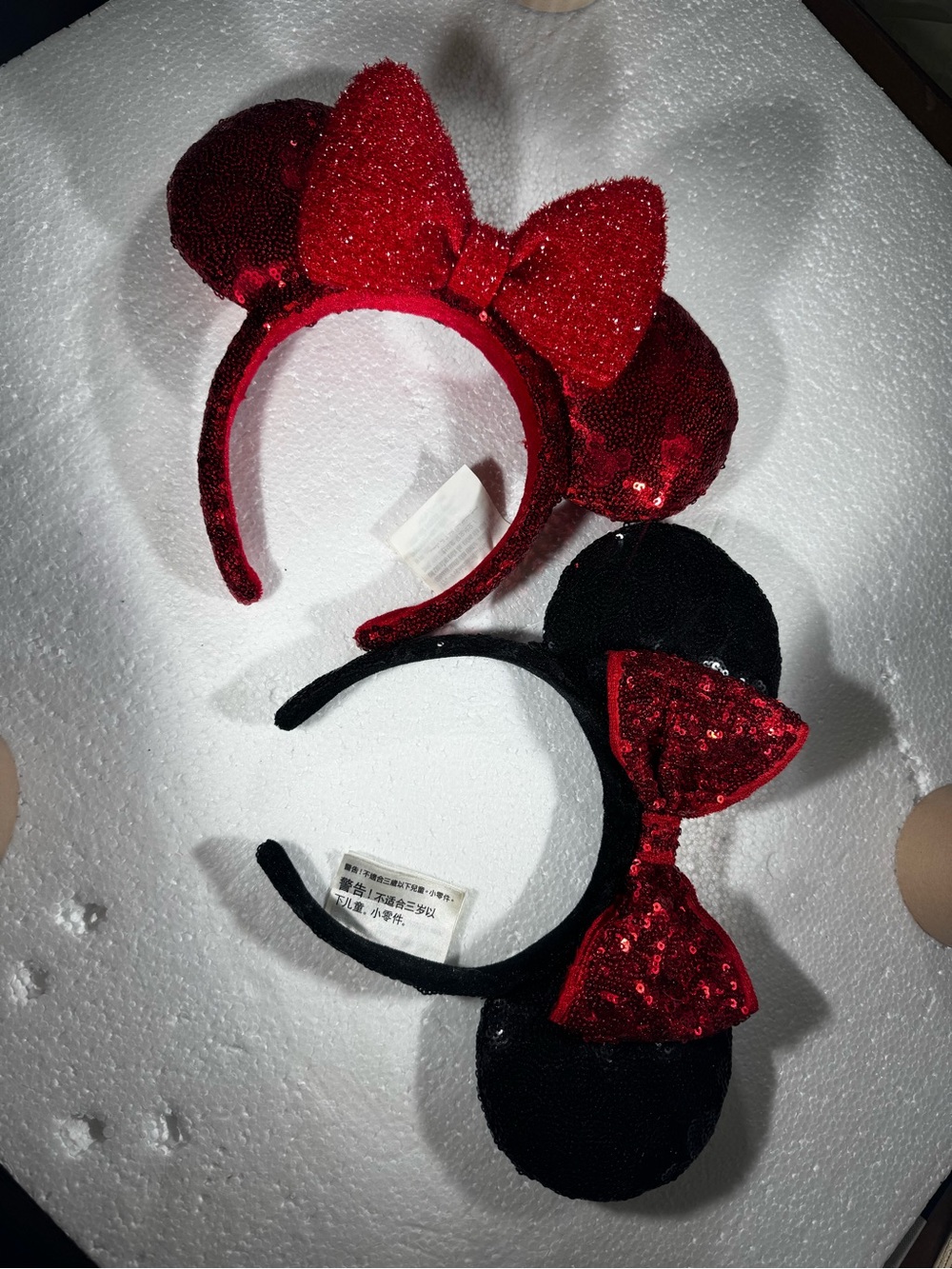 Disney Parks Minnie Mouse Sequin Ear Headbands Set of 2 Red & Black